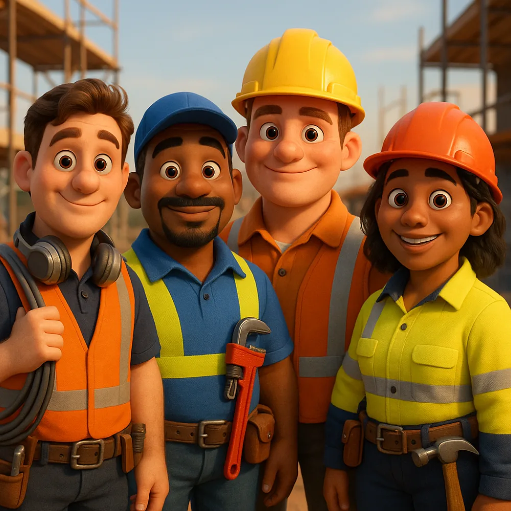 Two diverse tradespeople collaborating on a job site