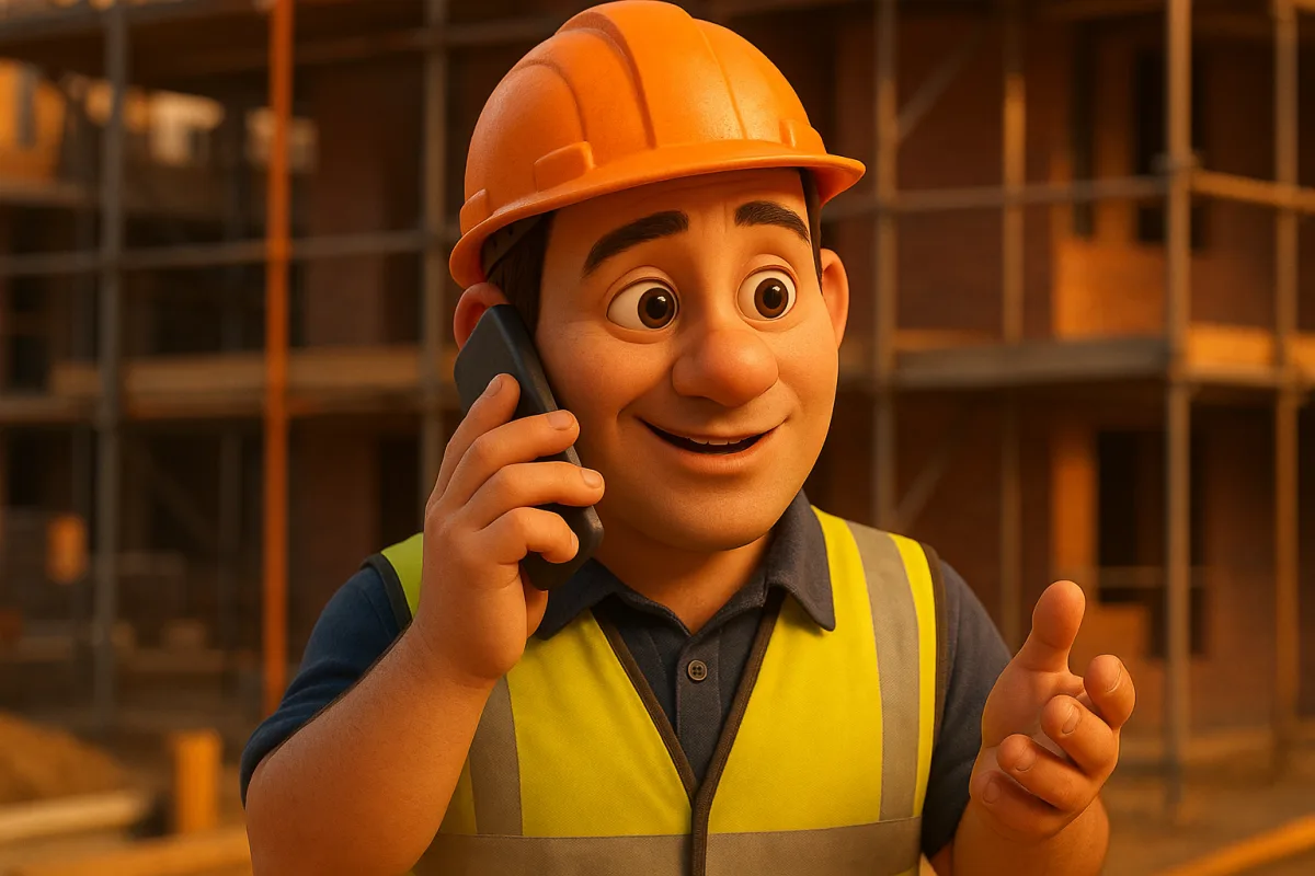 A tradesperson on a call taking down job details